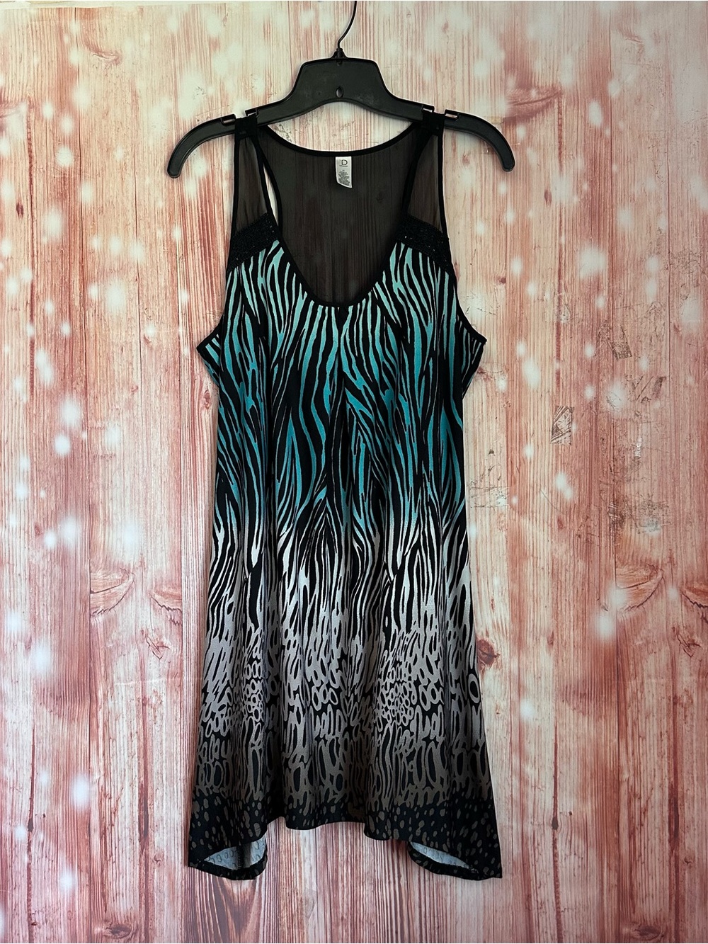 New Directions ND Intimates Zebra Animal Print Stretch Nightie Sleep Dress Sz M